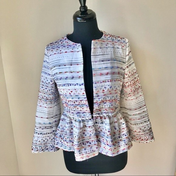 Zara Jackets & Blazers - ZARA Shimmer Thread Peplum Blazer Colorful Metallic Size Small